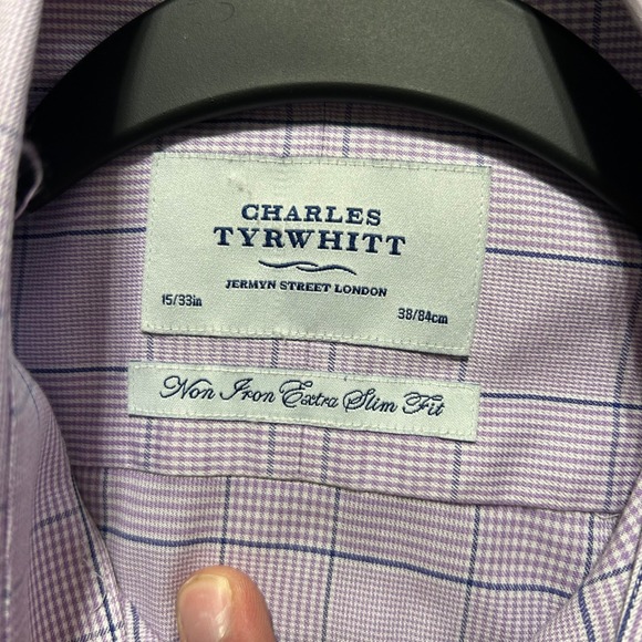 Charles Tyrwhitt Mens Extra Slim Fit Non Iron Dress Shirt 15/33 Purple Check - Picture 3 of 7